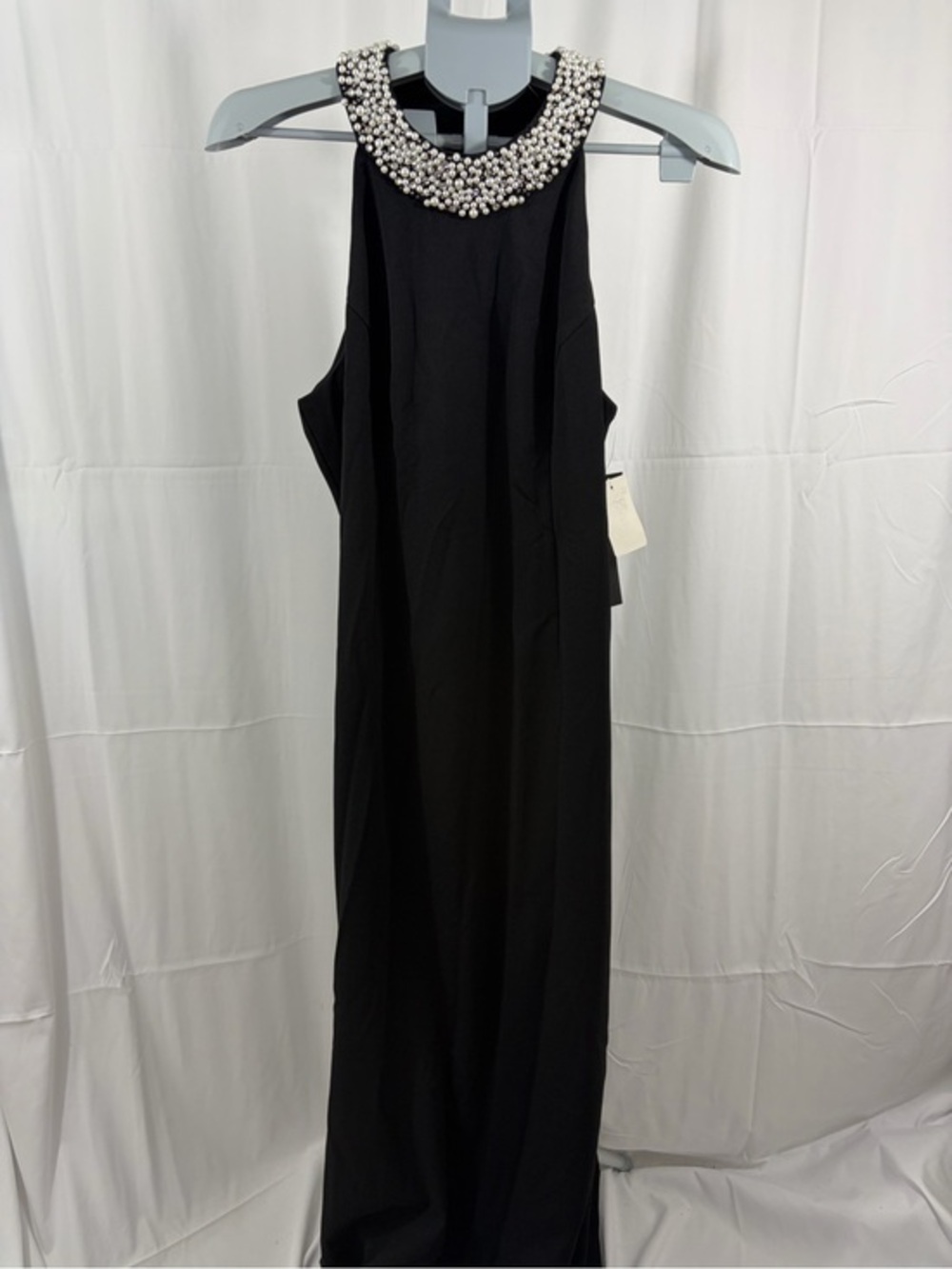 NWT Papell Boutique Women’s Size 14 Black Embellished Neckline Maxi Dress